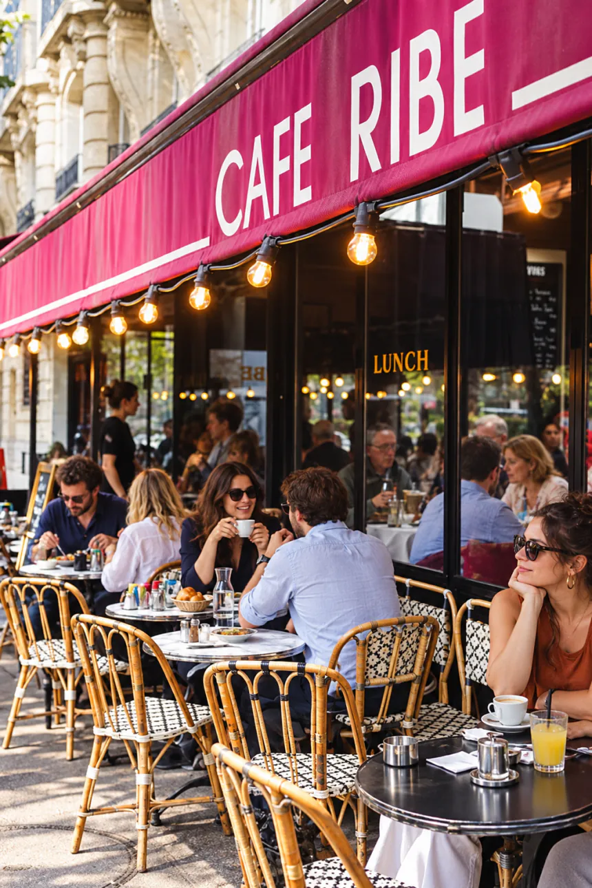 Des clients attablés sur la terrasse du Café Ribe, avenue de Suffren